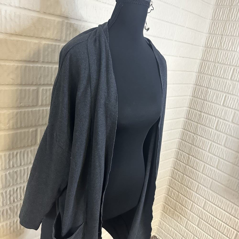 Pact Knit Long Dark Gray Cardigan M/L 100% Organic Cotton Pockets Loungewear - Picture 2 of 7